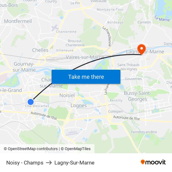 Noisy - Champs to Lagny-Sur-Marne map