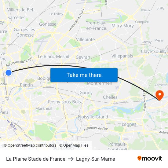 La Plaine Stade de France to Lagny-Sur-Marne map
