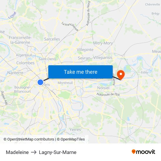 Madeleine to Lagny-Sur-Marne map