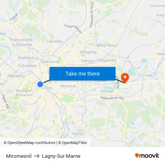 Miromesnil to Lagny-Sur-Marne map
