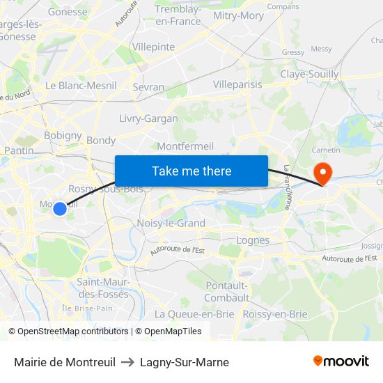 Mairie de Montreuil to Lagny-Sur-Marne map