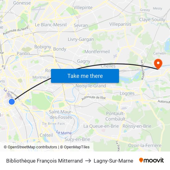 Bibliothèque François Mitterrand to Lagny-Sur-Marne map