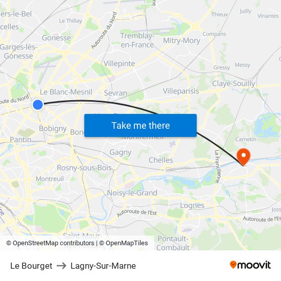 Le Bourget to Lagny-Sur-Marne map