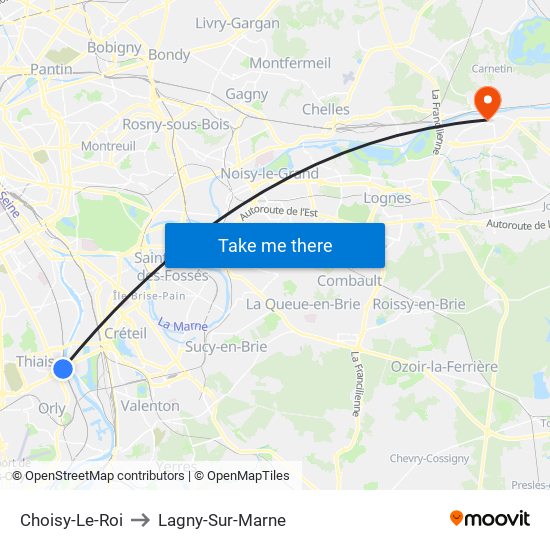 Choisy-Le-Roi to Lagny-Sur-Marne map
