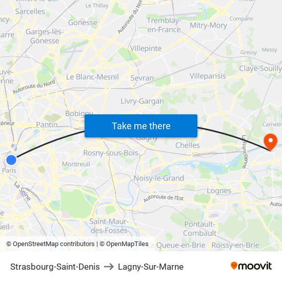 Strasbourg-Saint-Denis to Lagny-Sur-Marne map