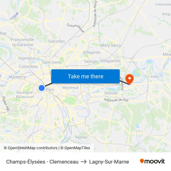 Champs-Élysées - Clemenceau to Lagny-Sur-Marne map