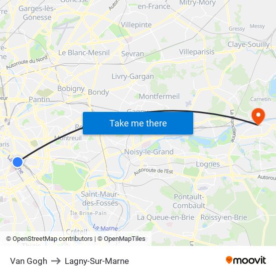 Van Gogh to Lagny-Sur-Marne map