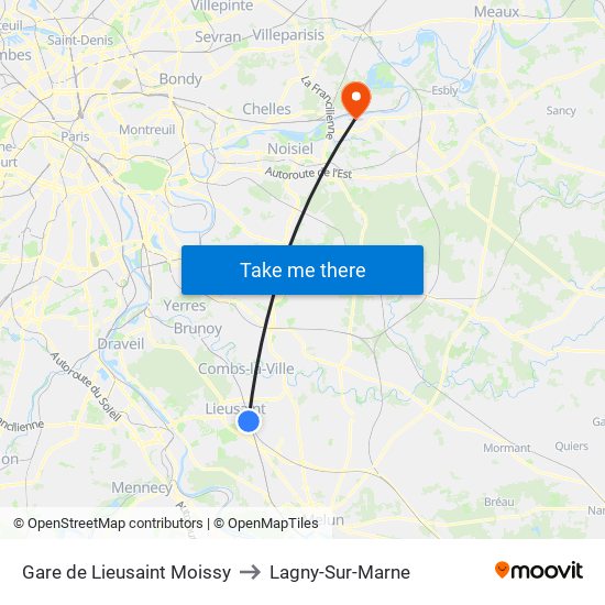 Gare de Lieusaint Moissy to Lagny-Sur-Marne map