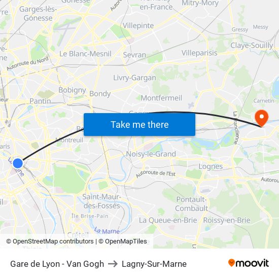Gare de Lyon - Van Gogh to Lagny-Sur-Marne map