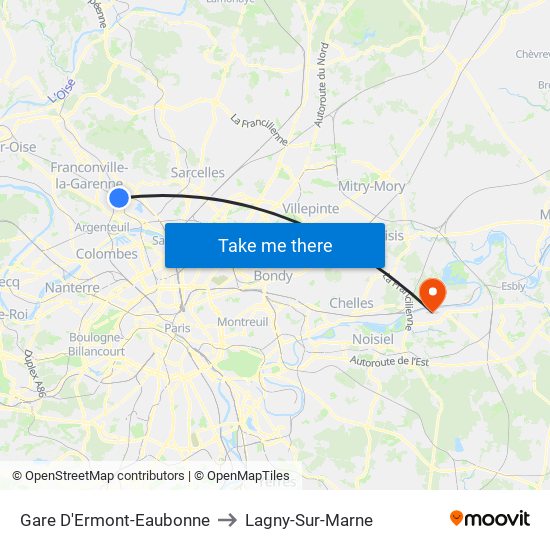 Gare D'Ermont-Eaubonne to Lagny-Sur-Marne map