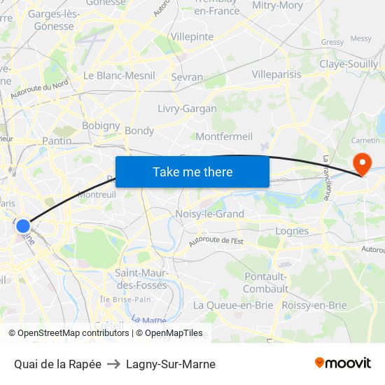 Quai de la Rapée to Lagny-Sur-Marne map
