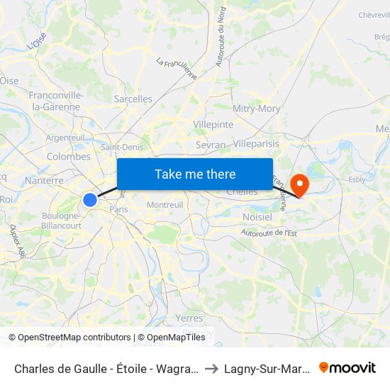 Charles de Gaulle - Étoile - Wagram to Lagny-Sur-Marne map