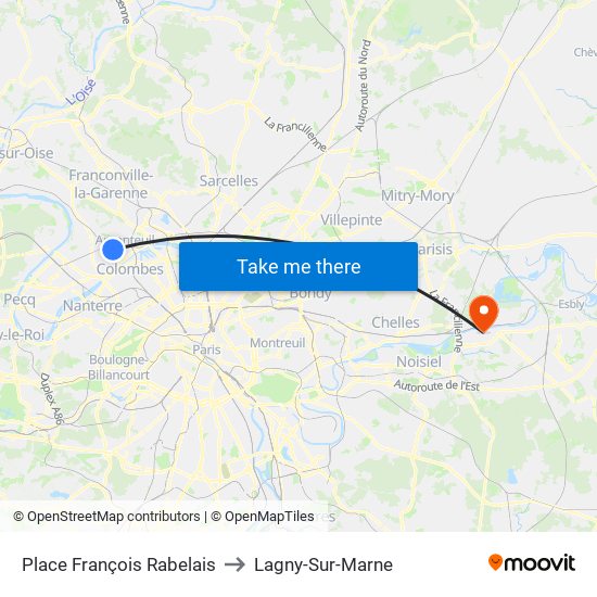 Place François Rabelais to Lagny-Sur-Marne map