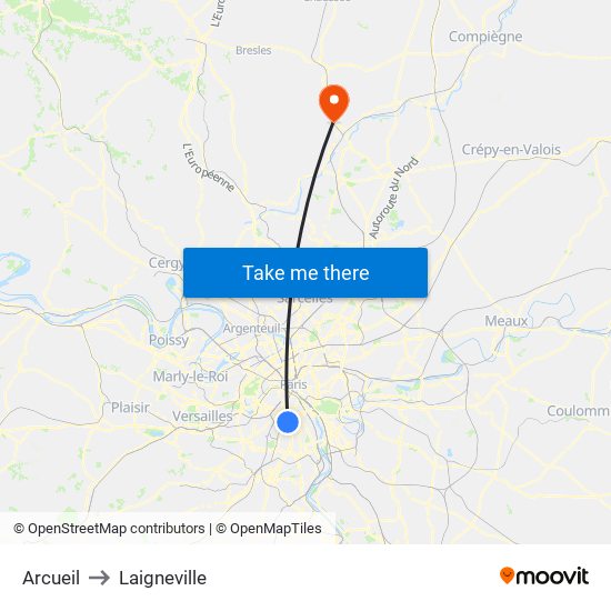 Arcueil to Laigneville map