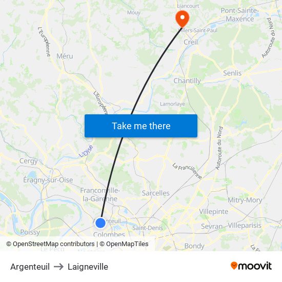 Argenteuil to Laigneville map