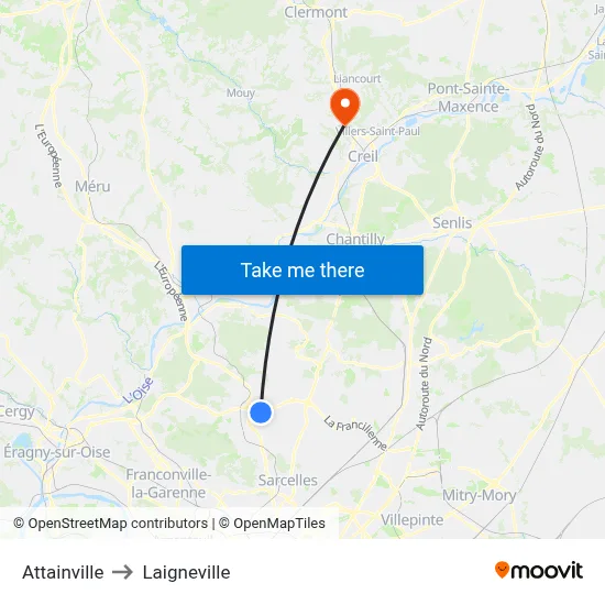 Attainville to Laigneville map