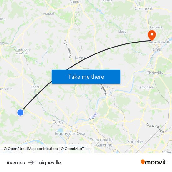 Avernes to Laigneville map