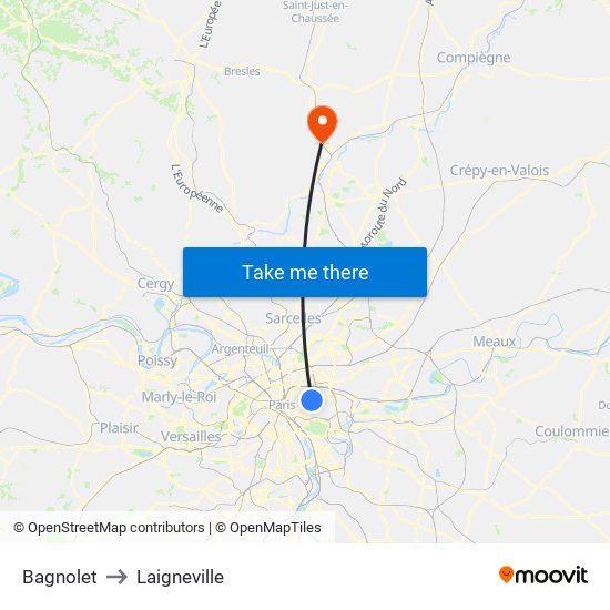Bagnolet to Laigneville map
