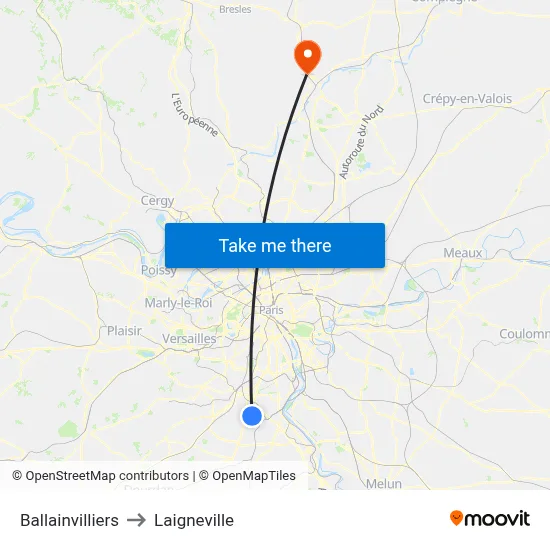 Ballainvilliers to Laigneville map