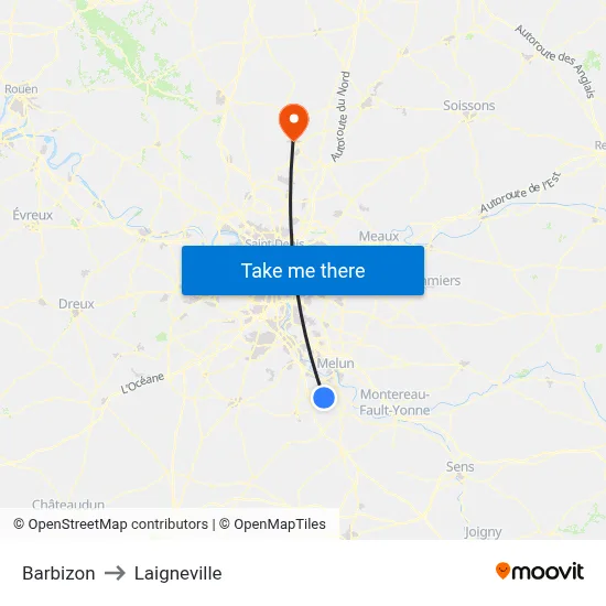 Barbizon to Laigneville map