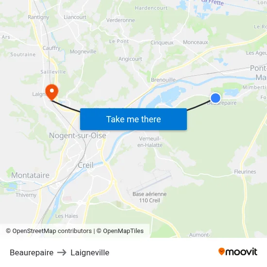 Beaurepaire to Laigneville map