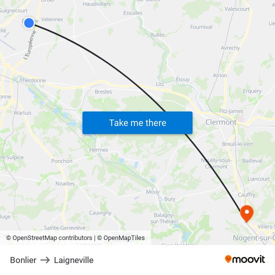 Bonlier to Laigneville map