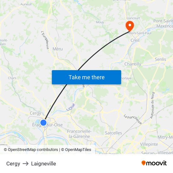 Cergy to Laigneville map