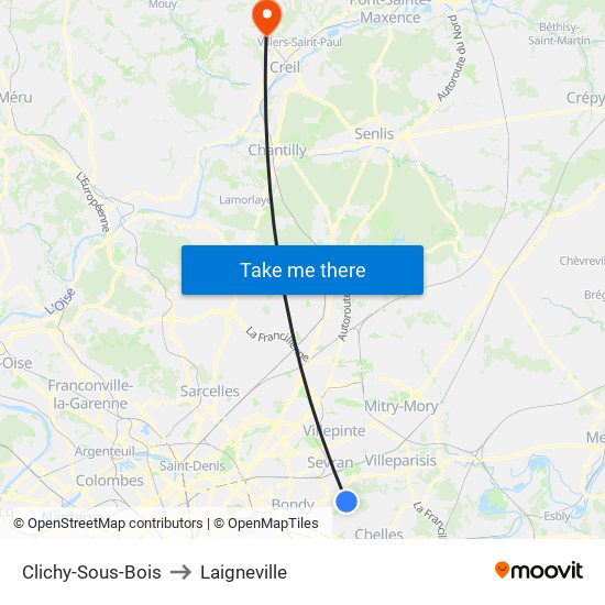 Clichy-Sous-Bois to Laigneville map