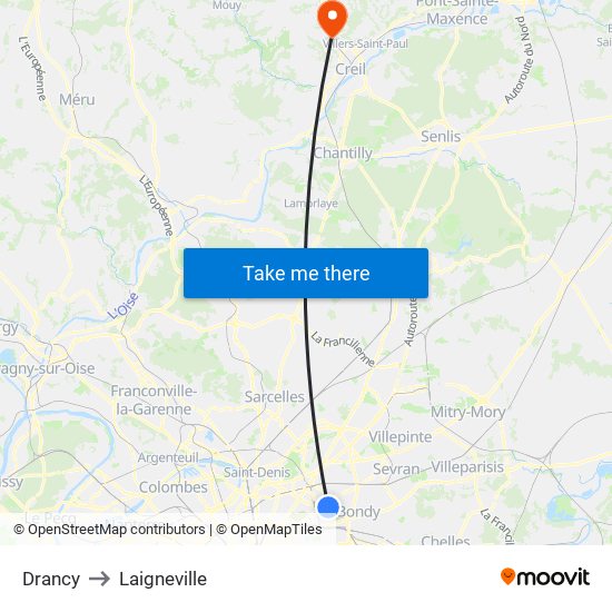 Drancy to Laigneville map