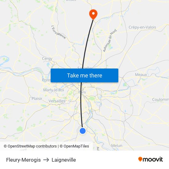 Fleury-Merogis to Laigneville map