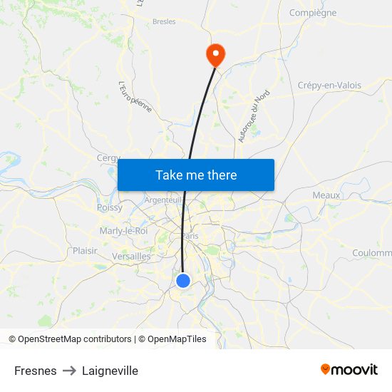 Fresnes to Laigneville map