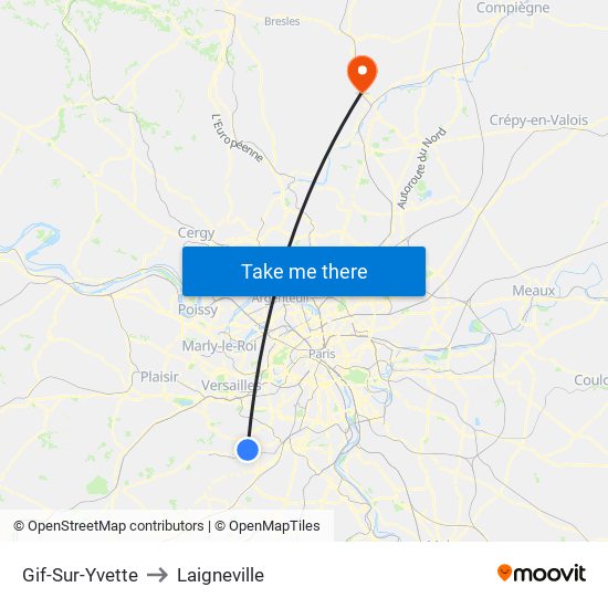 Gif-Sur-Yvette to Laigneville map