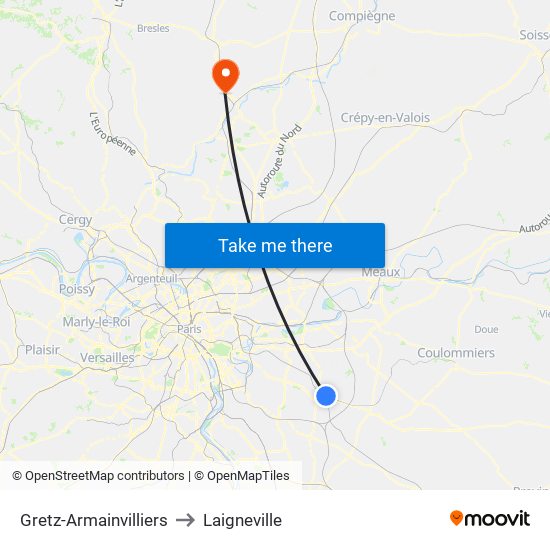 Gretz-Armainvilliers to Laigneville map