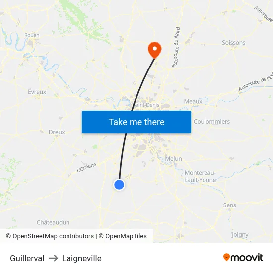 Guillerval to Laigneville map