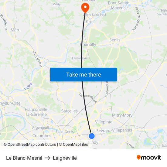 Le Blanc-Mesnil to Laigneville map