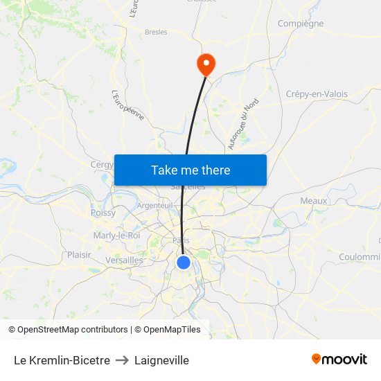 Le Kremlin-Bicetre to Laigneville map