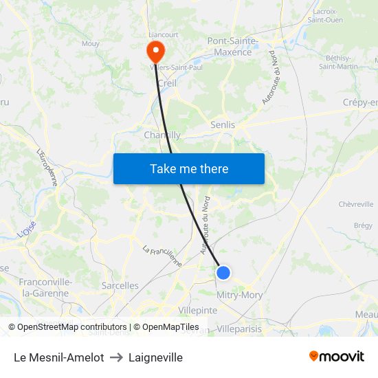 Le Mesnil-Amelot to Laigneville map
