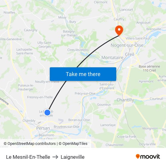 Le Mesnil-En-Thelle to Laigneville map