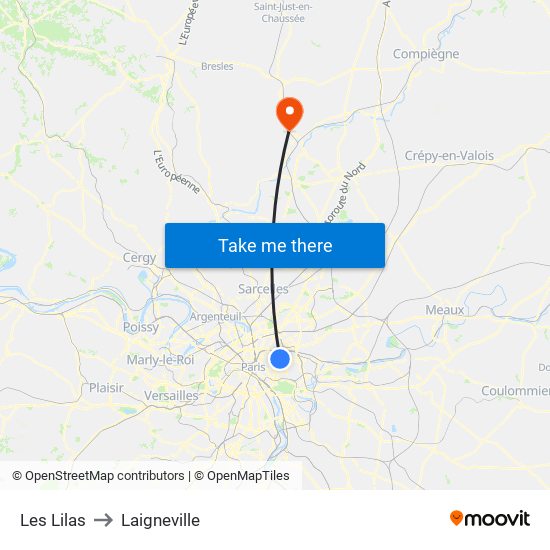 Les Lilas to Laigneville map