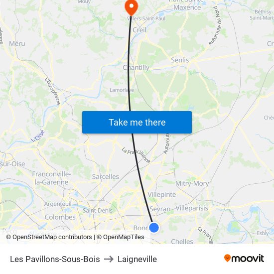 Les Pavillons-Sous-Bois to Laigneville map