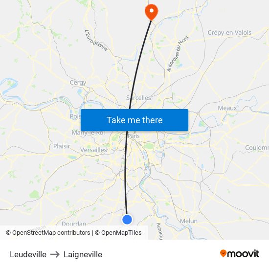 Leudeville to Laigneville map