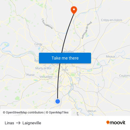 Linas to Laigneville map