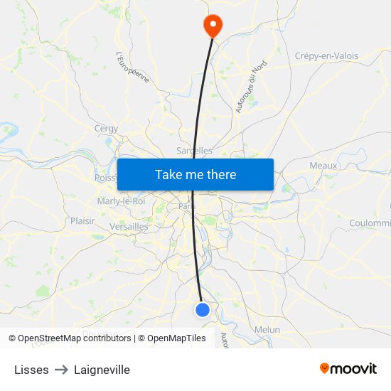 Lisses to Laigneville map