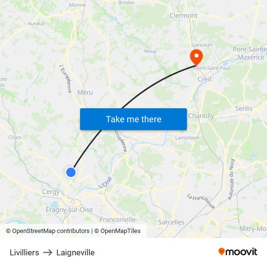 Livilliers to Laigneville map