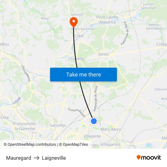 Mauregard to Laigneville map