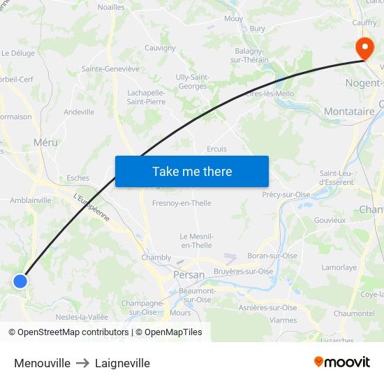 Menouville to Laigneville map