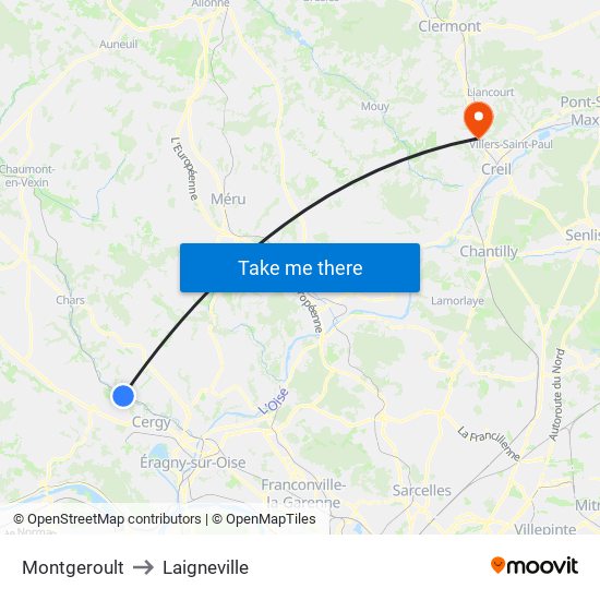 Montgeroult to Laigneville map