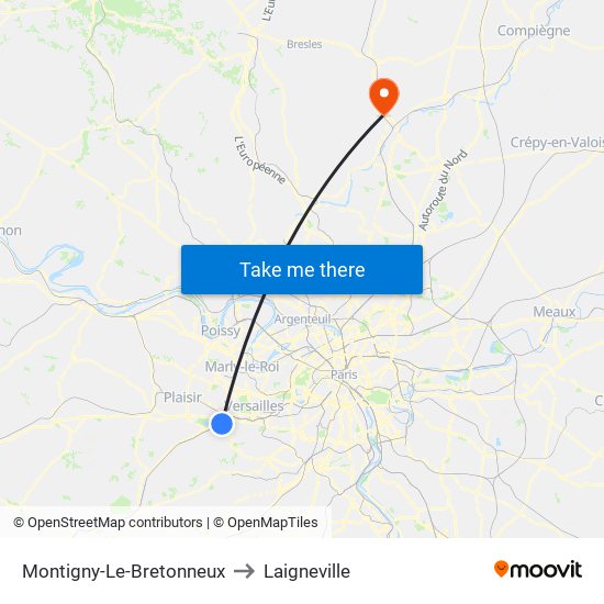 Montigny-Le-Bretonneux to Laigneville map