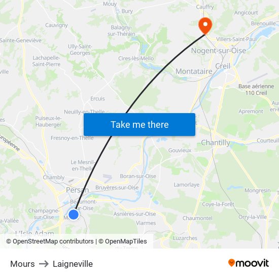 Mours to Laigneville map