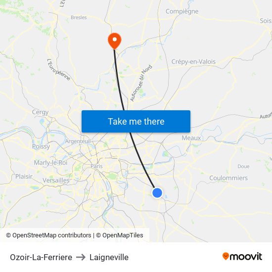 Ozoir-La-Ferriere to Laigneville map